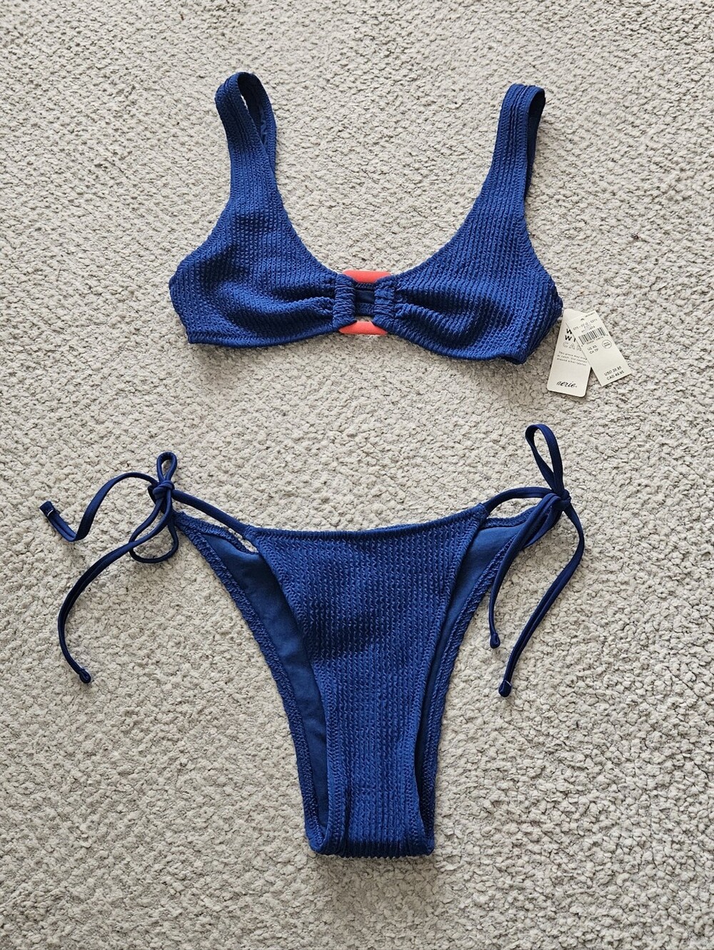 AERIE Real Good Bikini Swim Set of 2 Blue Scoop Top Cheekiest Bottom XS NWT